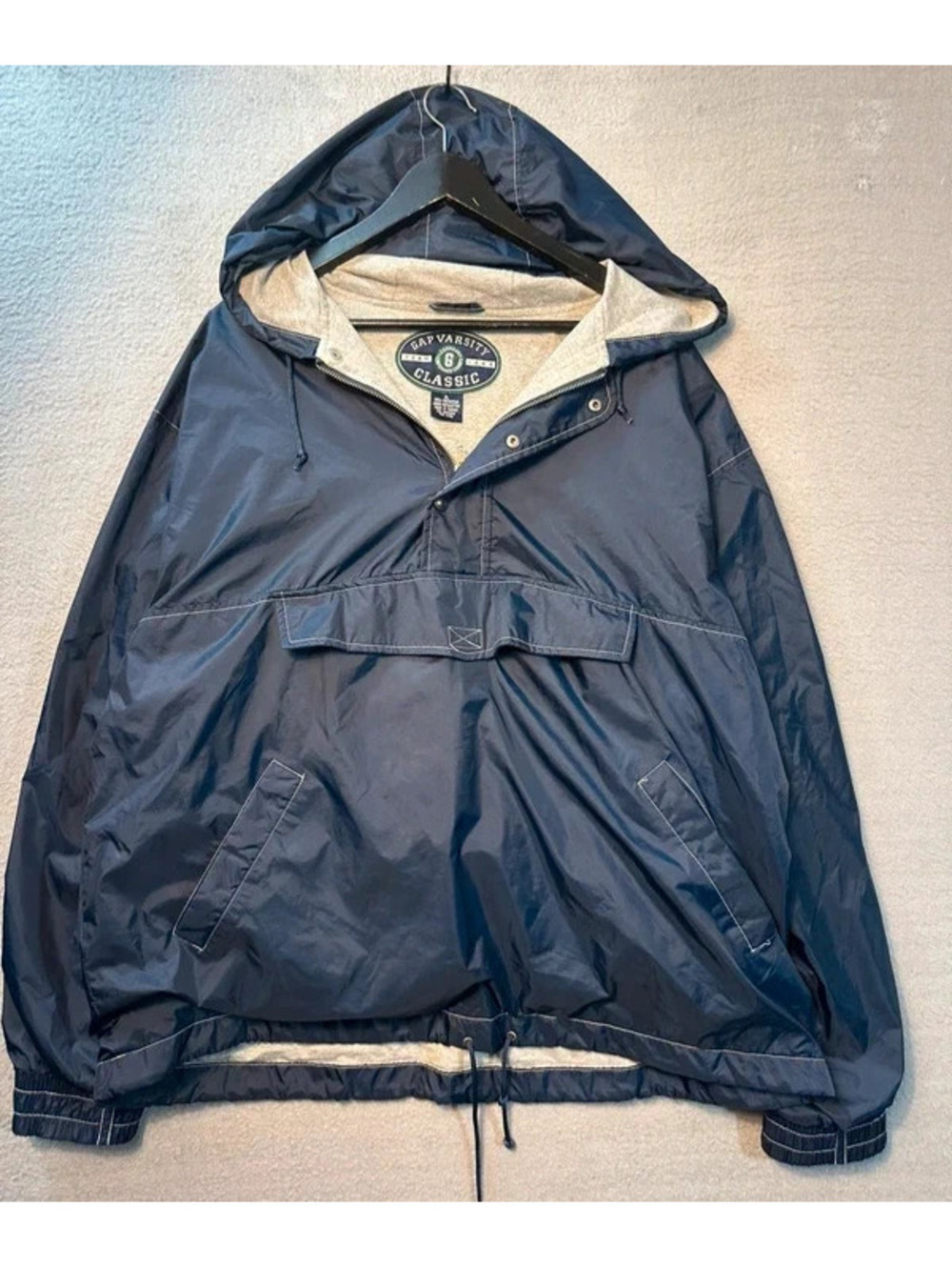 Vintage 90s GAP Varsity classic Navy Anorak Jacket, Size Men XL Hooded Pullover